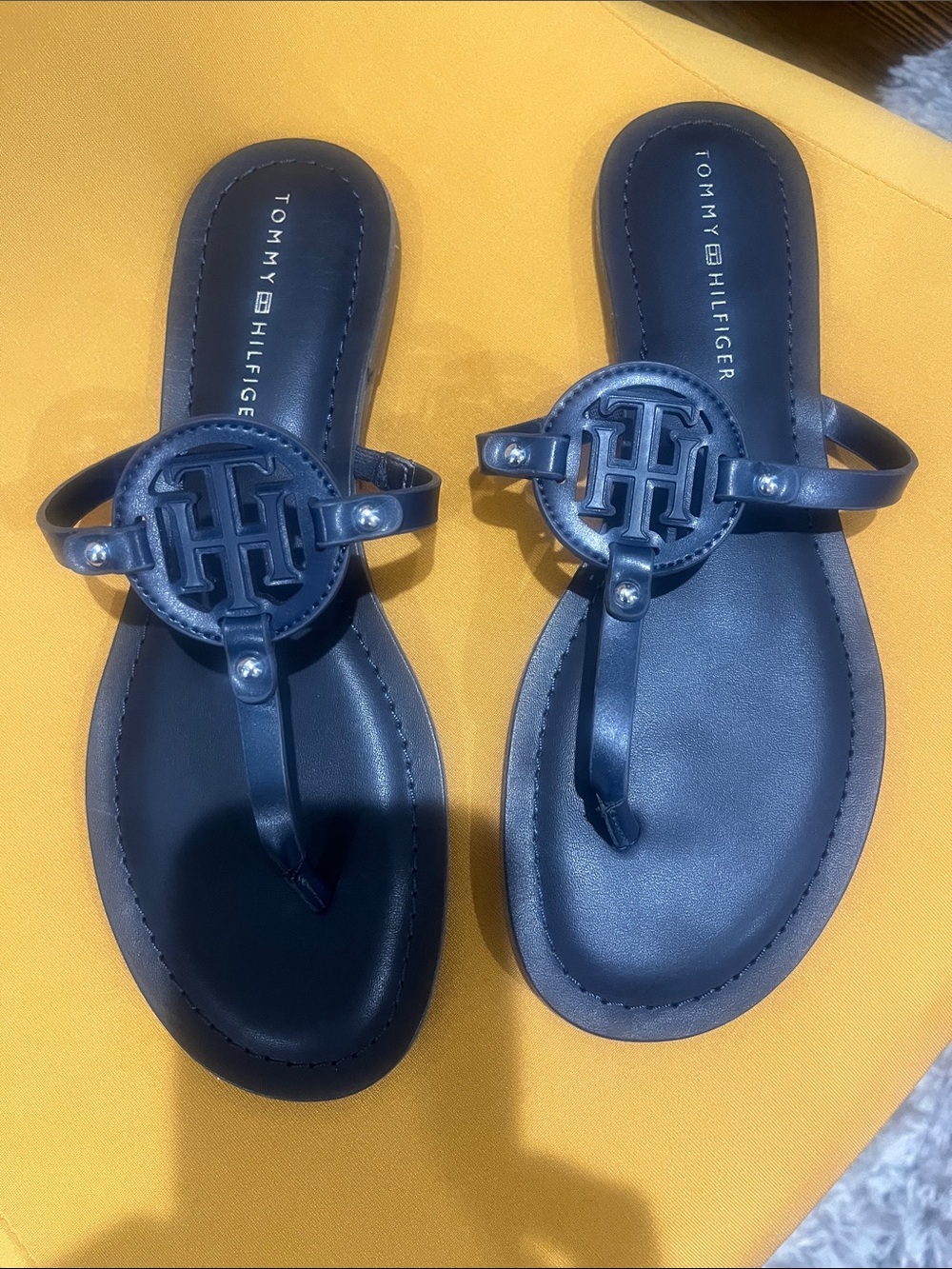 Tommy Hilfiger Navy Logo T-Strap Sandals